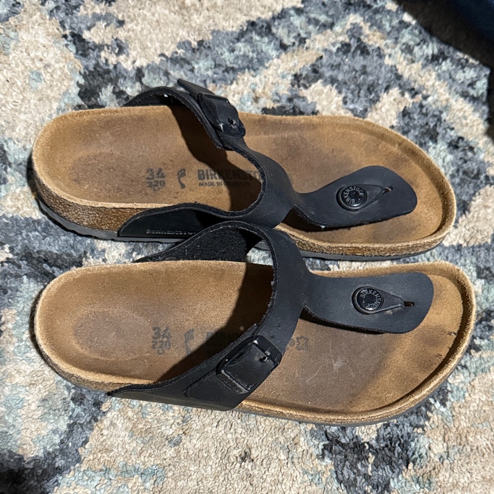 Birkenstock Gizeh Regular Fit Birko Flor Thong Flip Flop Black Size 3-3.5 kids